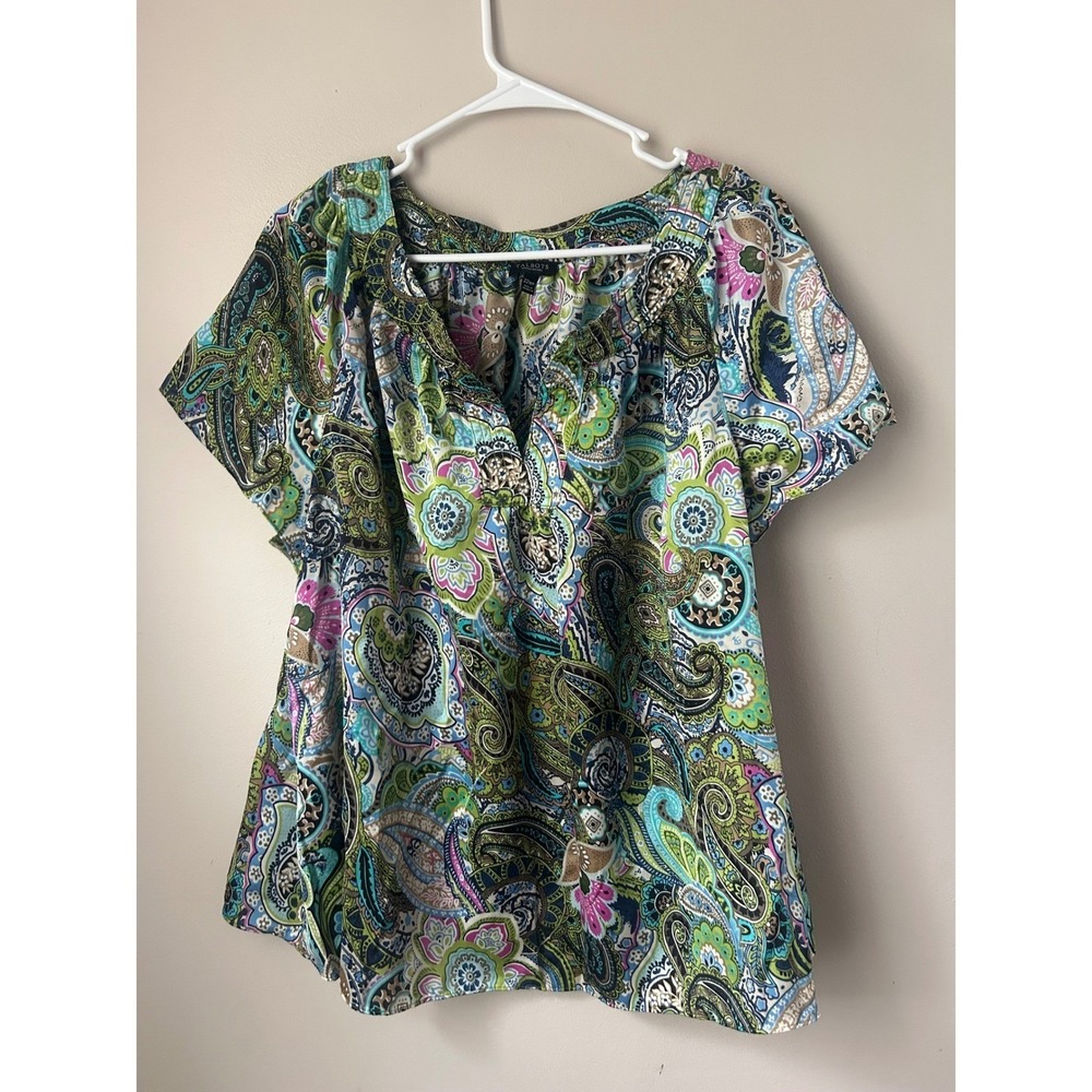Talbots Woman Petites 22WP Paisley Print Flutter Sleeve Top Boho Fairy Spring